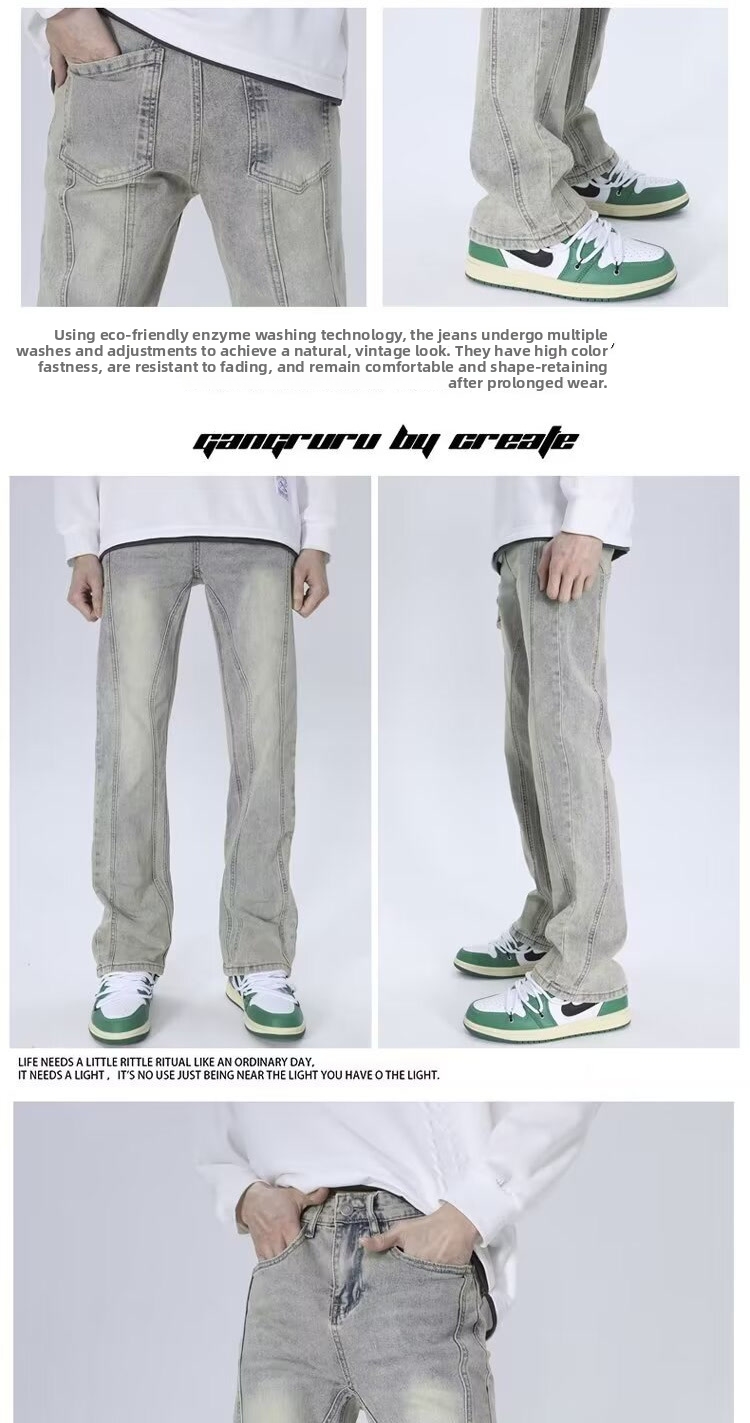 Men's 2026 American Style Washed Distressed High Street Loose Straight Leg Jeans Yellow Mud Dye Trendy New Style_mkmklike.com