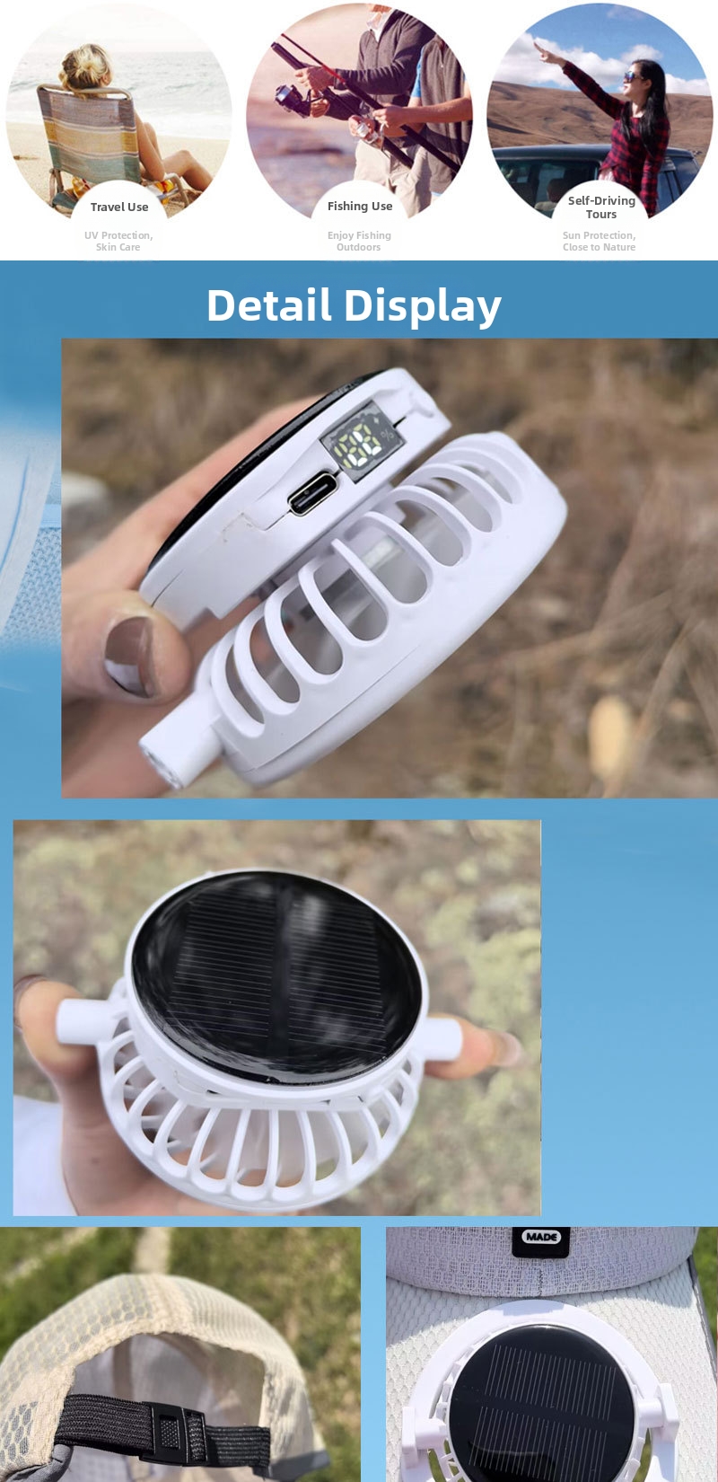 Solar Powered Fan Cap Unisex Breathable Mesh Hat For Summer Sun_voghion.com