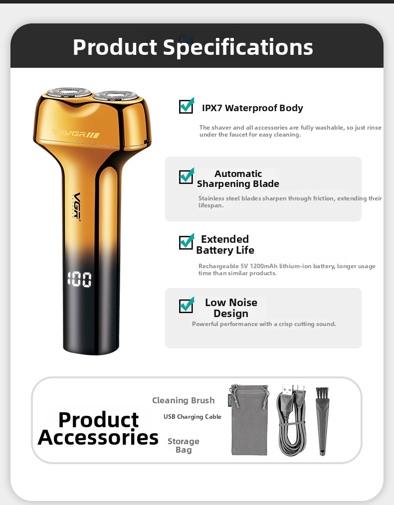 Men's Electric Shaver Rechargeable With Digital Display Ipx7_voghion.com