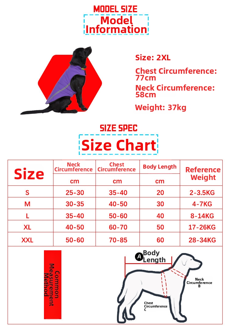 Reflective One Piece Dog Windproof Jacket Large Dog Clothes Adjustable Cotton Winter Clothing_voghion.com