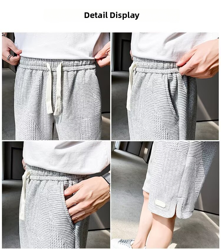 Men's Casual Jacquard Shorts With Drawstring Mid Waist Fit_voghion.com