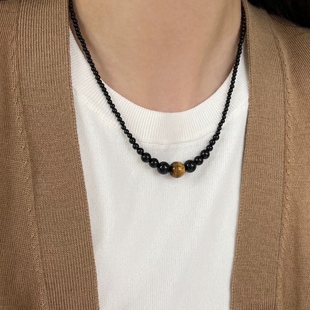 New Chinese Style Black Onyx Necklace Women's Niche Design All-match Passepartout High-grade Necklace Chain