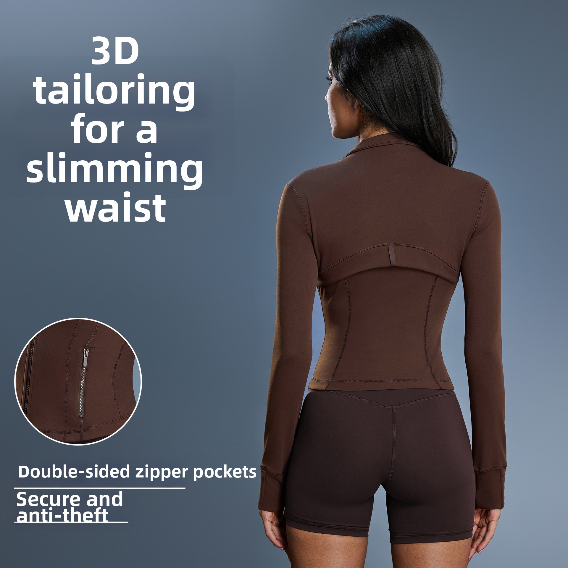 Women's Long Sleeved Yoga Sports Jacket Elastic Zipper Running Fitness Top Autumn Winter New_ecoleips.com
