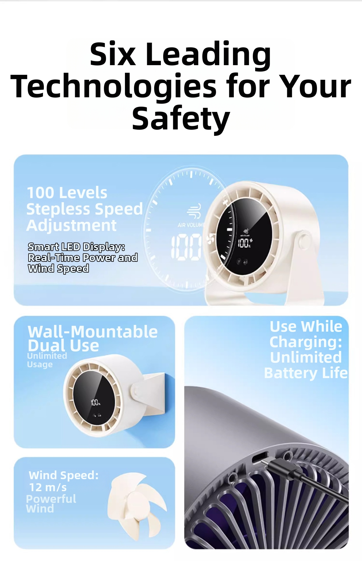 High-speed Rechargeable Circulating Fan Quiet Desktop Wall Fan_voghion.com