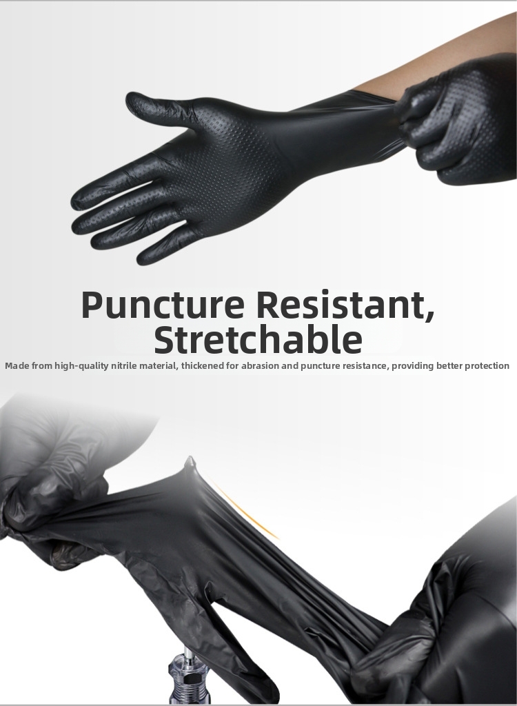 Gants nitrile jetables épais noir résistants acides alcalis_voghion.com