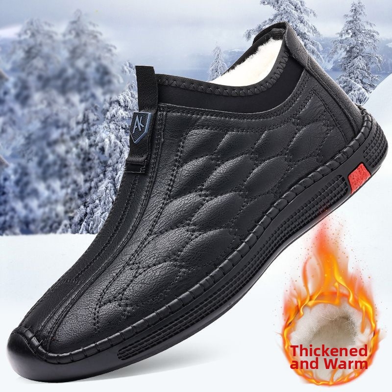 Men's Shoes Fleece Lined Leather Shoes Warm Casual Slip On Cotton Outdoor Autumn Winter Fashion Trendy Style_voghion.com