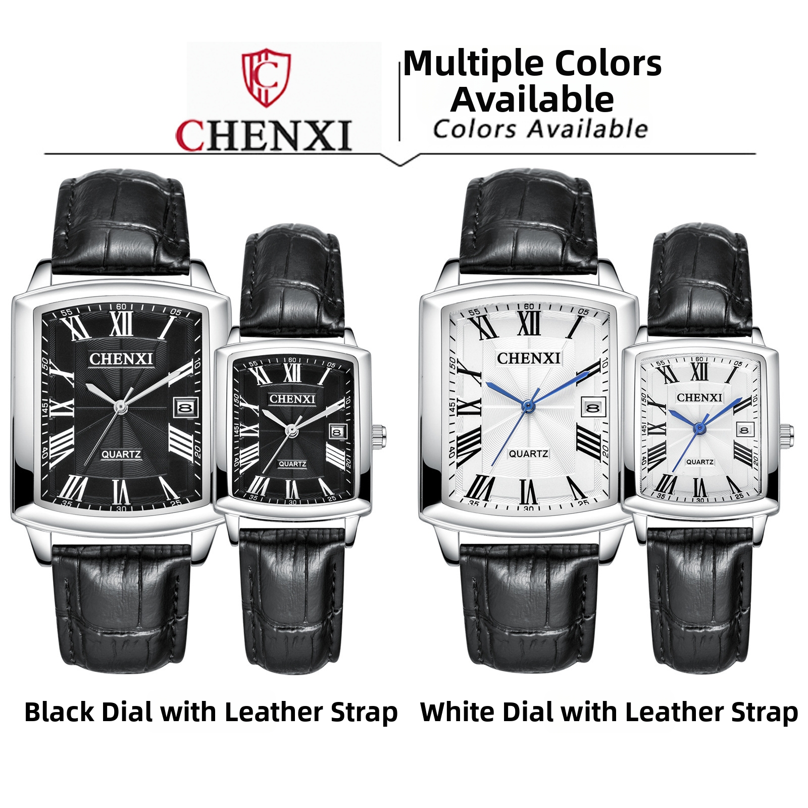 Morning Light Casual Couple Quartz Watch Calendar 079A Square Leather Strap Men's Wristwatch_voghion.com