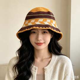 春夏薄款手工钩织渔夫帽女高冷风显脸小水桶帽夏天包头帽素颜百搭