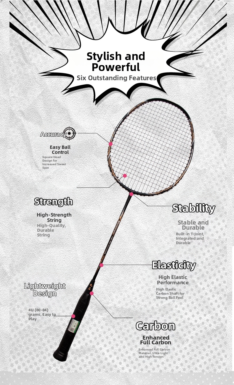 Authentic High-Quality Carbon Fiber Badminton Racket For Adults Suitable For Amateur Training Single Racket_voghion.com