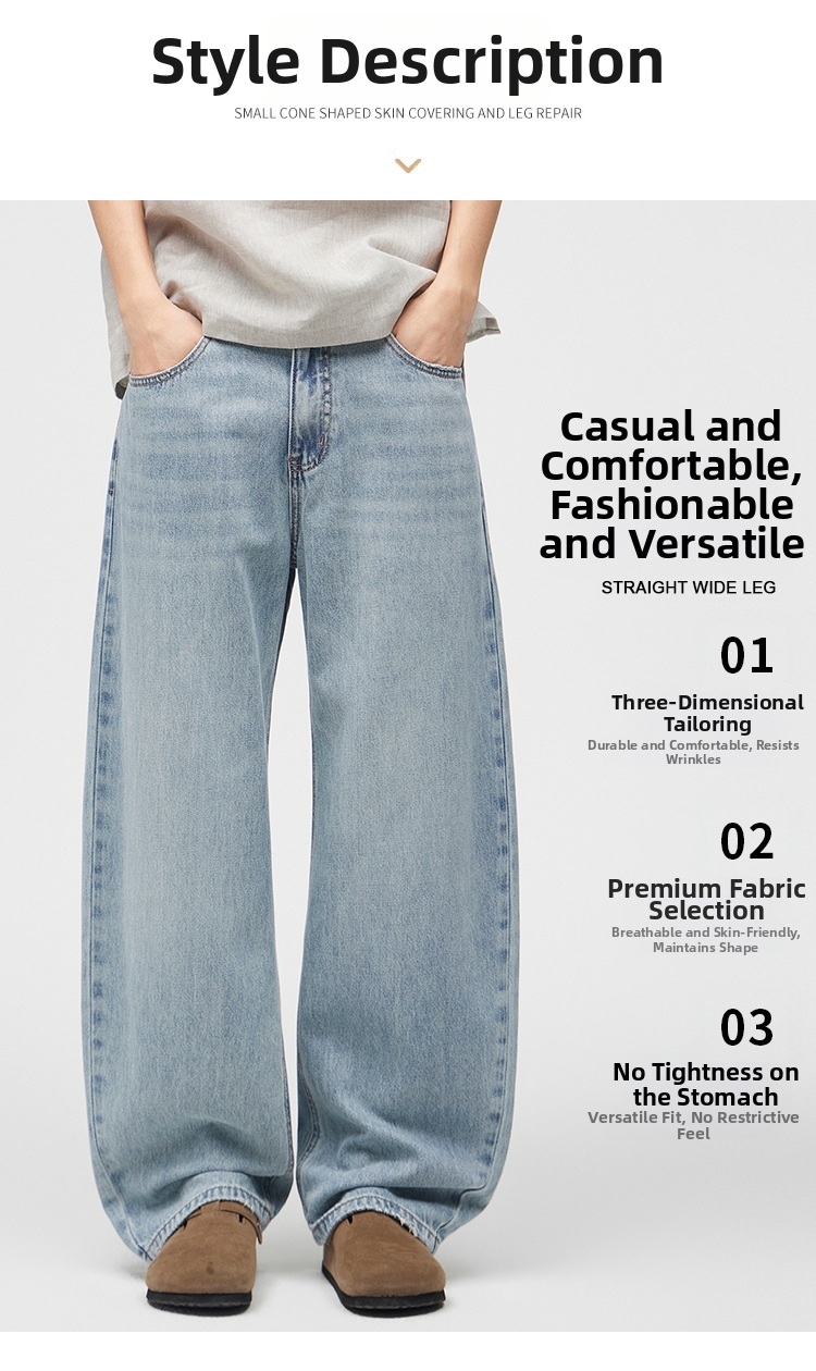 ​​Men’S Curved Blade Jeans – Vintage Washed Relaxed Fit Denim Pants, High Street Cleanfit Style For Casual Wear (Retro Blue)​​_mkmklike.com