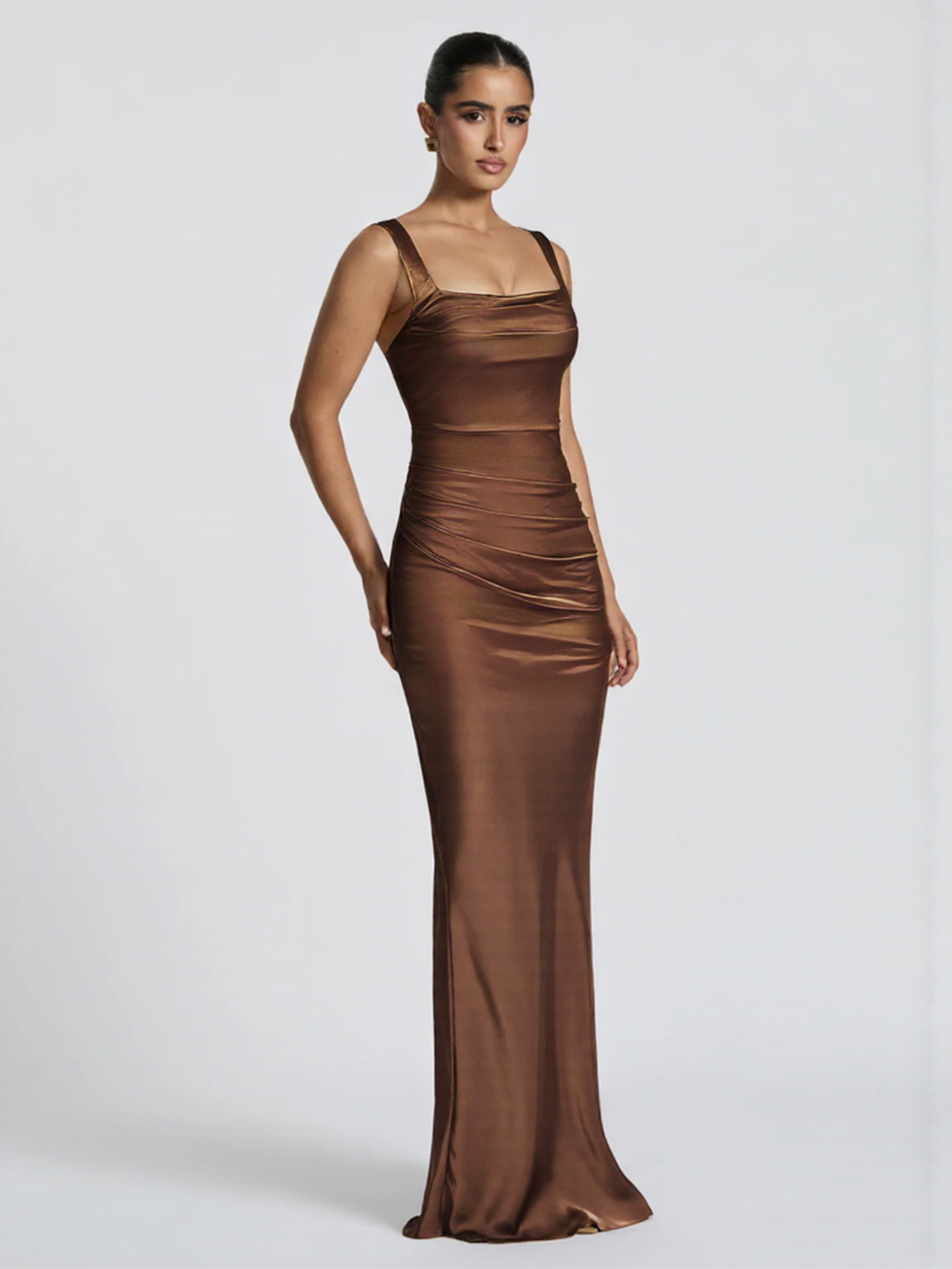 Women's Clothing Elegant Spaghetti Strap Pleated Long Dress Slimming American Style Sexy High End Evening Gown For Women_ecoleips.com