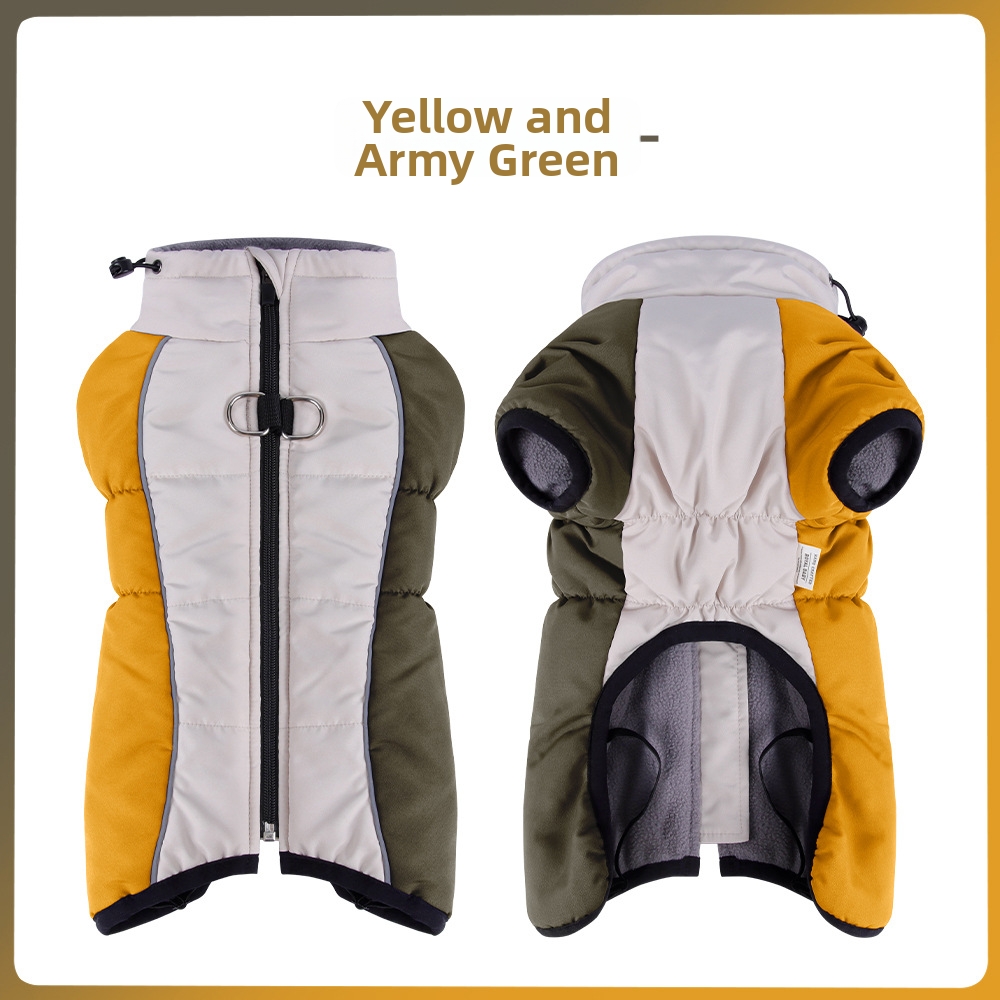 Vêtements réfléchissants pour chiens avec laisse, tenue chaude en coton à col montant pour grands chiens, vêtements d'extérieur pour chiens bipèdes en automne et en hiver_voghion.com