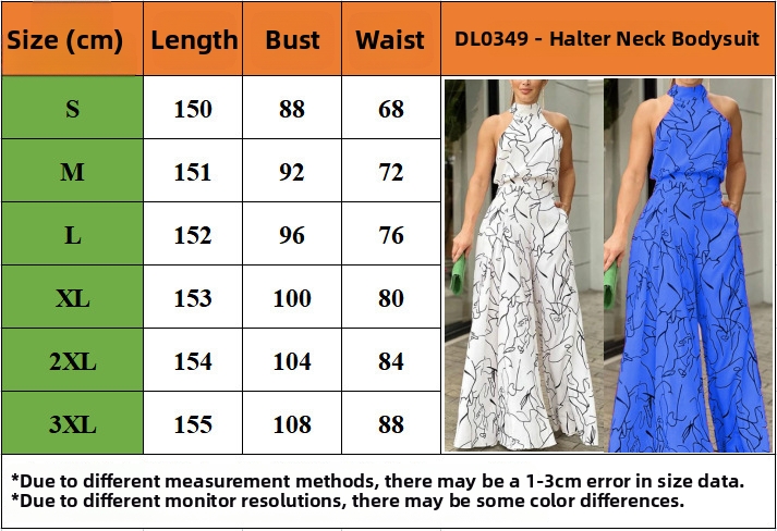 Summer Elegant Women's Sleeveless Halter Jumpsuit Waist Tie Printed European American Style Summer 2023_ecoleips.com