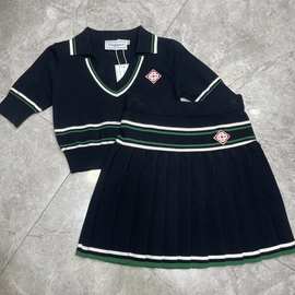 套装欧美潮流男女新款 Ca拼色条编织针织羊毛衫短袖 平替跨境欧货