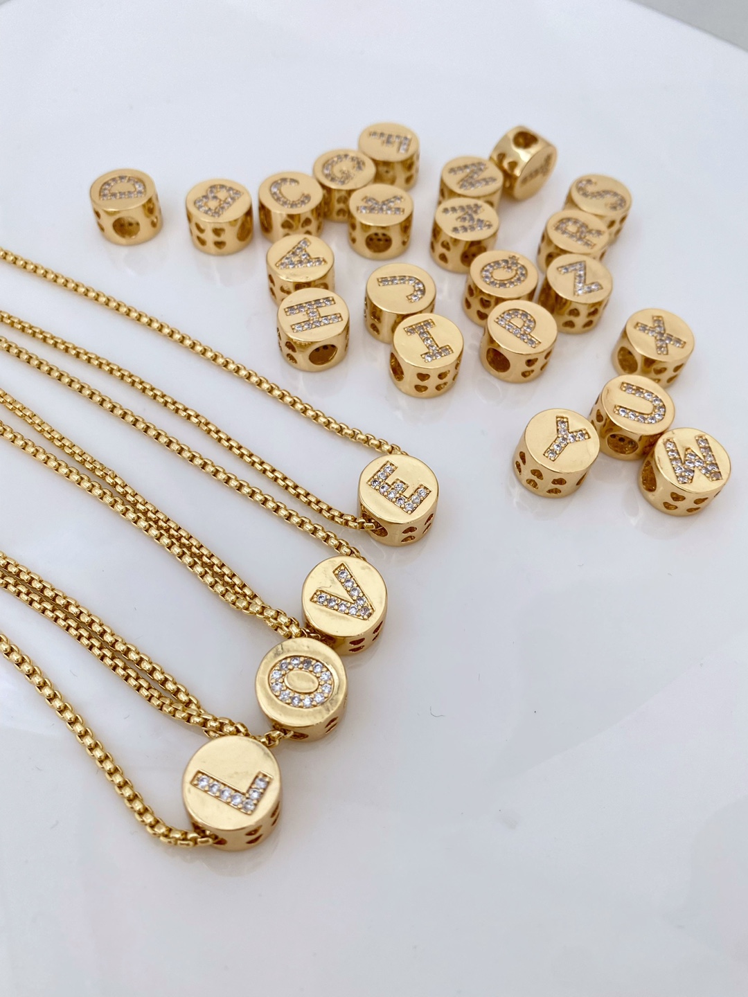 Letter Pattern 1 Piece 11.8mm Copper Zircon Letter Beads