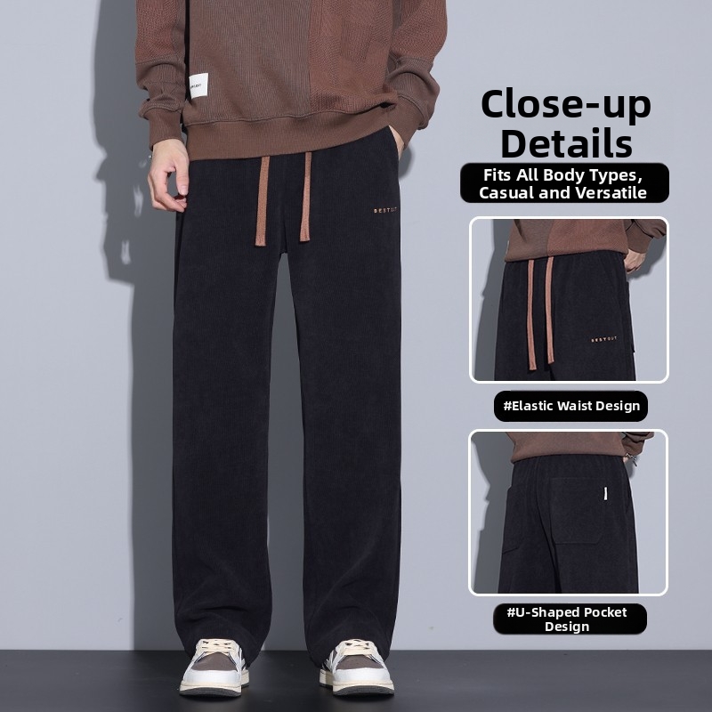 Herren-Chenille-Freizeithose, Herbst/Winter, gerades Bein, lockere Passform, Cargohose, Sporthose aus dickem Cord, lange Hose_voghion.com