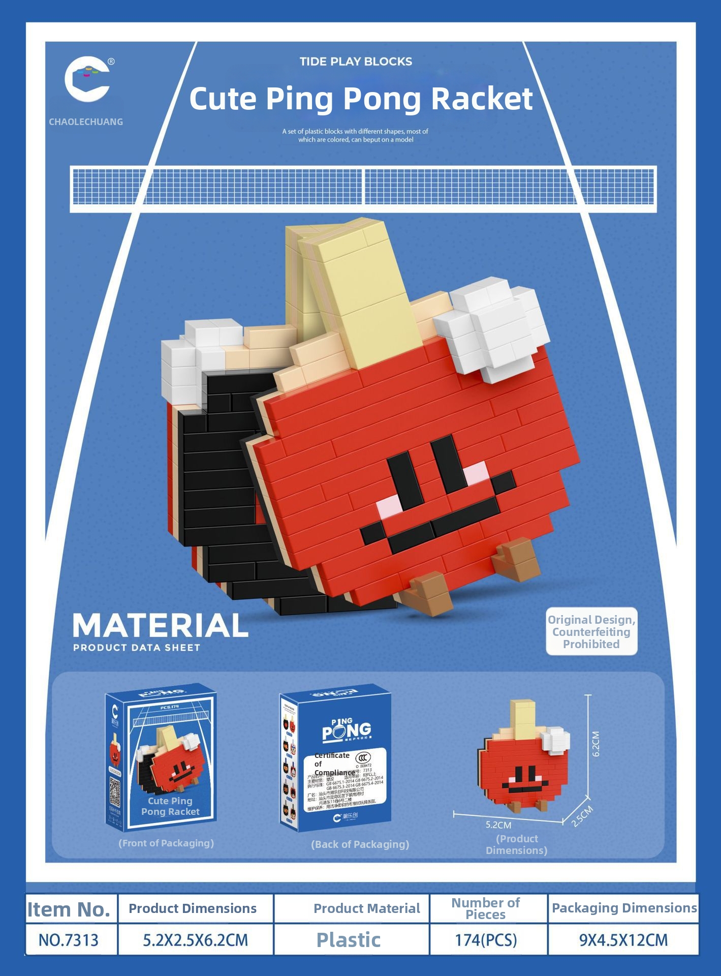 Panda Champion Ping Pong Paddle Model Toy Building Blocks Compatible With For Children Micro Particle Featured_voghion.com