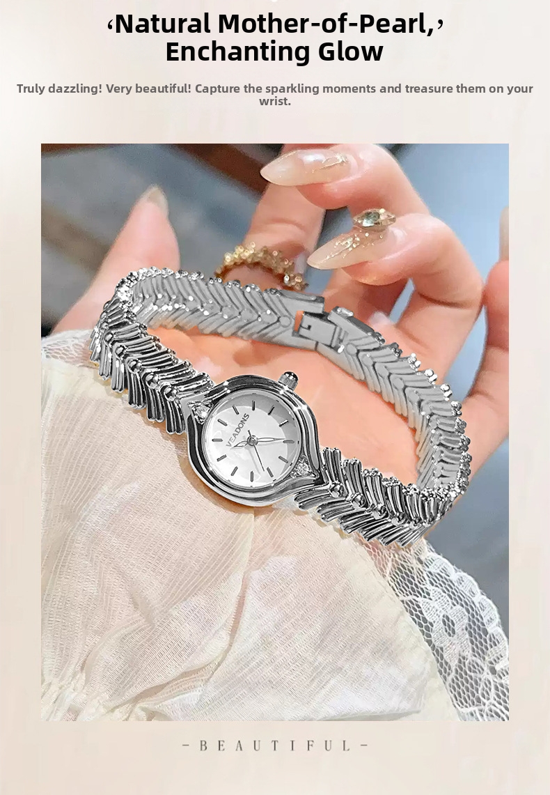 Guld damur quartz armbandsur med pärlemor urtavla retro stil_voghion.com