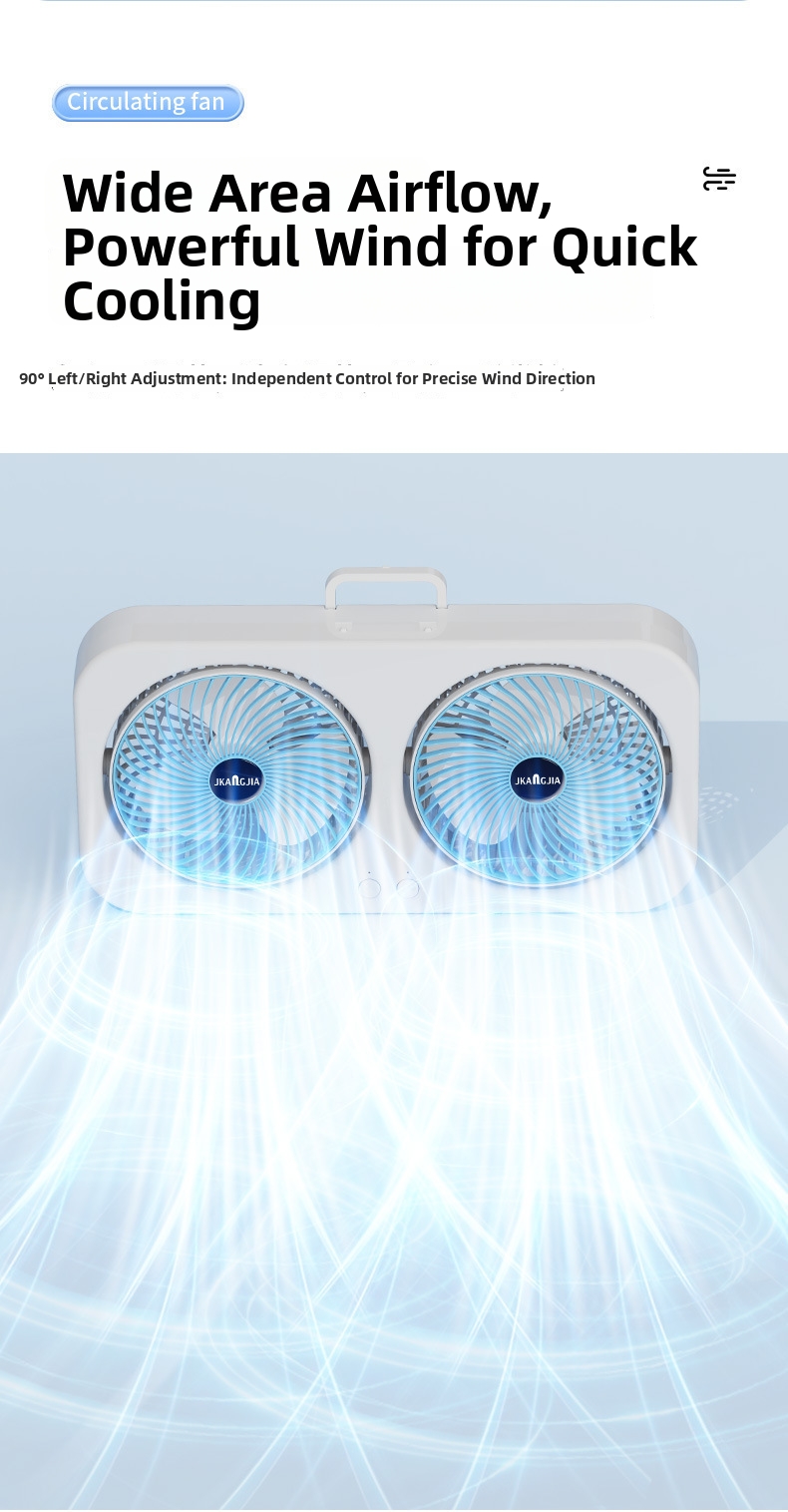 Dual Head Desktop Fan Rechargeable Oscillating Home Office Quiet_voghion.com