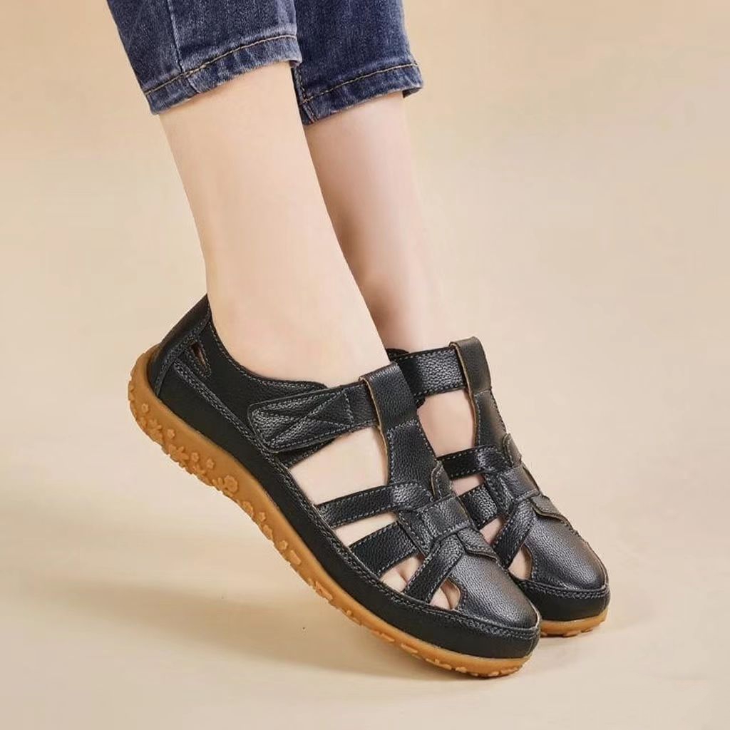 Cross-Border Large Size 35-44 Summer Handmade Retro Sandals Soft Sole Mom Shoes Velcro Casual Women's Shoes Beach Shoes