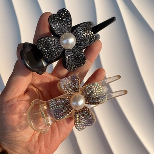 Exquisite Rhinestone Pearl Four-Leaf Clover Bun Ponytail Hairpin Shark Summer Clip Hairpin