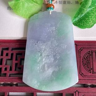 Myanmar Natural A-Grade Jade Pendant for Men and Women, Master Craftsmanship, Ice Type, Spring Color Landscape Jade Pendant, Brand 47.83