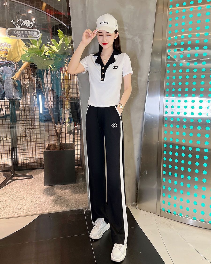Women's Pant Set Lapel Short Sleeve Chic Professional Two Piece_voghion.com