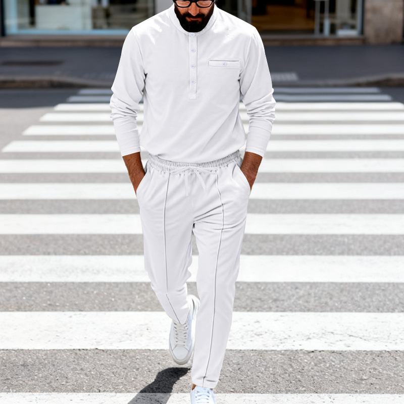 Men's Clothing Men's Loose Retro Henley Shirt Long Sleeve Spring Autumn Casual Commuter Suit Tough Guy Style_viptrois.com