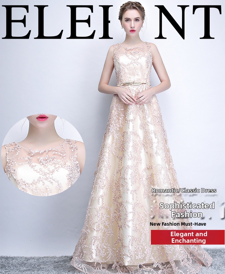 New 2026 Elegant Slimming Long Evening Gown for Women Spring Banquet Hostess Dress_ecoleips.com