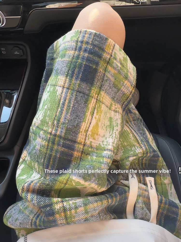 Men's Summer Tie Dye Plaid Shorts Trendy Casual Five-Point Pants Loose Straight Leg Beach Wear_viptrois.com