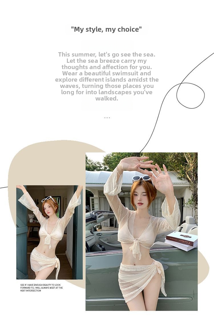 New Women's Swimsuit Two Piece Bikini Set Long Sleeve Popular Online Style For Travel Vacation Hot Springs High End Feel_ecoleips.com