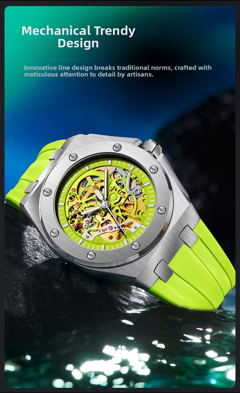 Men's Fully Automatic Mechanical Watch Fashionable Multi Color Silicone Strap Waterproof_voghion.com