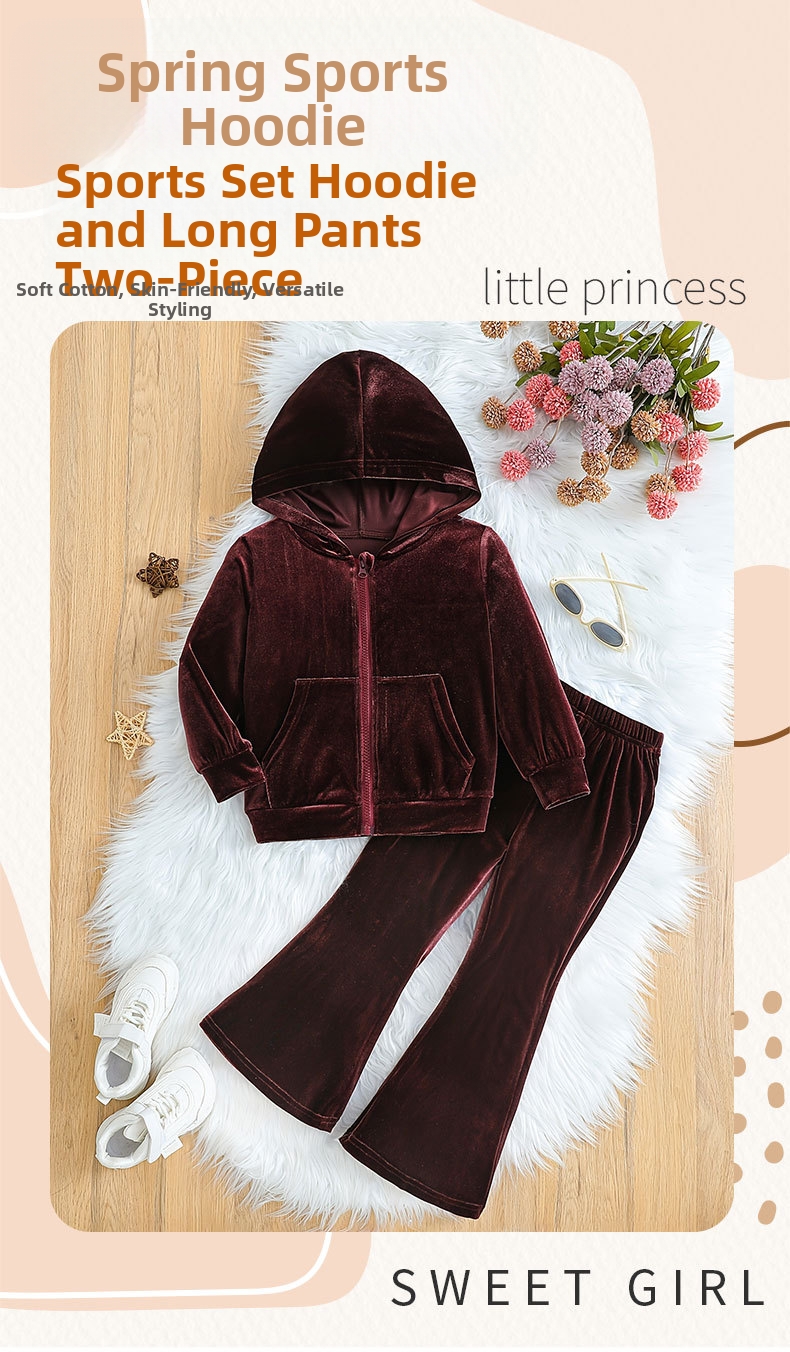 Conjunto de chándal de terciopelo para niña con capucha_voghion.com