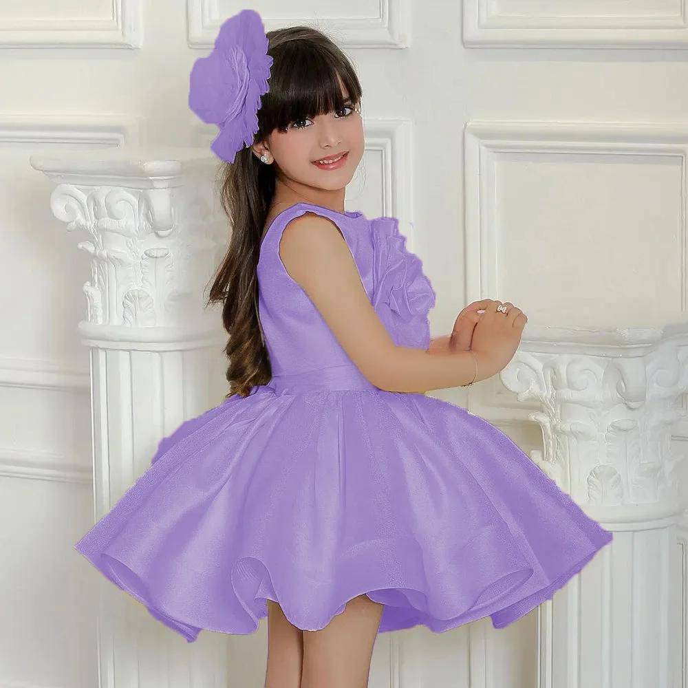 Little Girl's Light Yellow 3D Floral Sleeveless Birthday Princess Dress Fashionable Party Dress for Ages 3-8_voghion.com