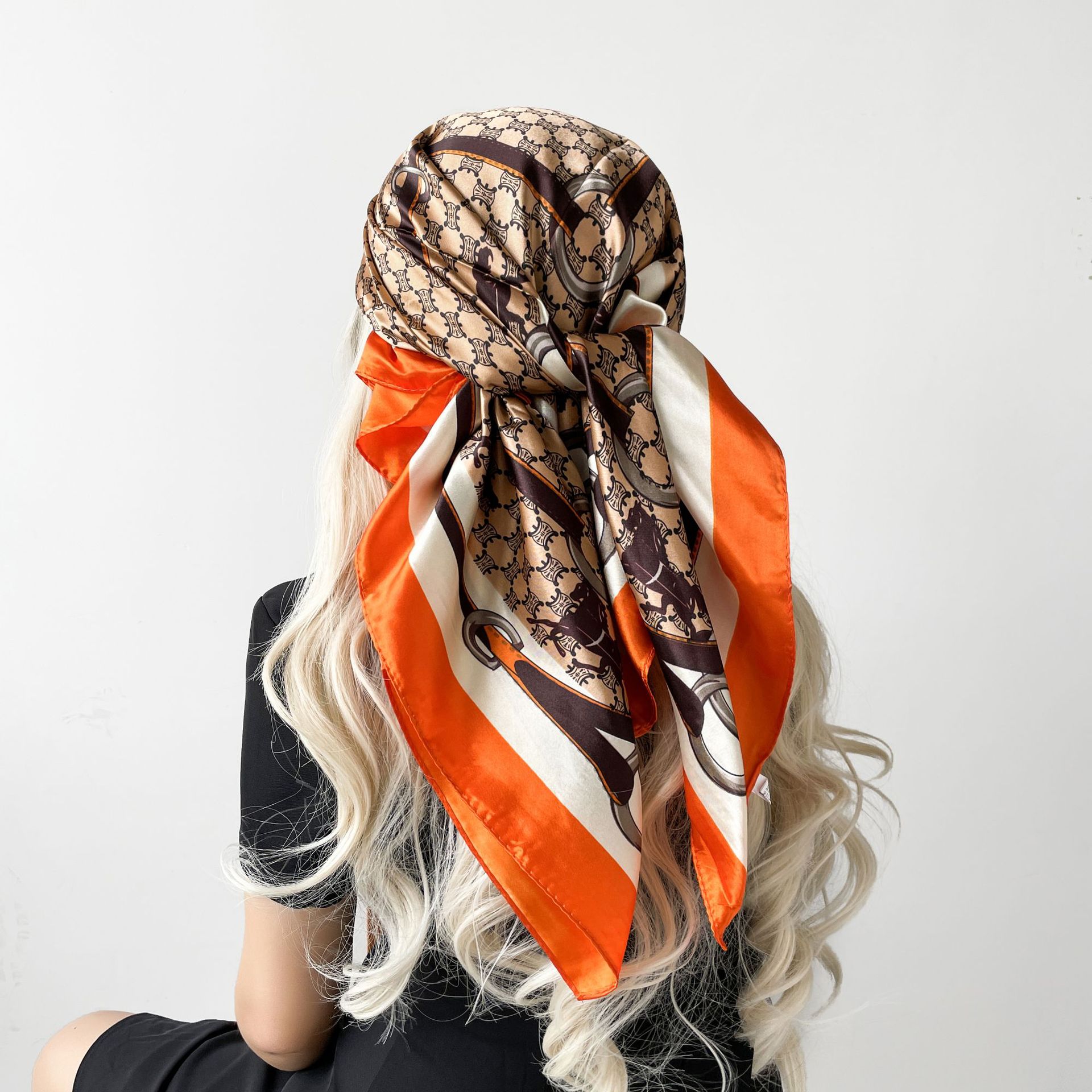 Silk Scarf And Hijab Set With Letter Print For Women Fashion_voghion.com