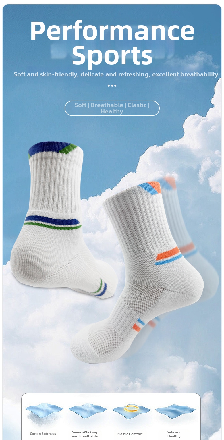 Men's Mid Calf Badminton Sports Socks Breathable High Elasticity Sweat Absorbing Outdoor Thickened Towel Socks_desvips.com