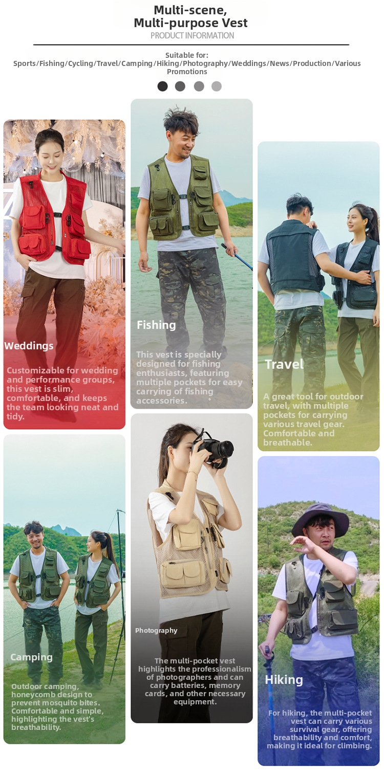 Multi Pocket Mesh Work Vest For Outdoor Hiking And Fishing Sports_voghion.com