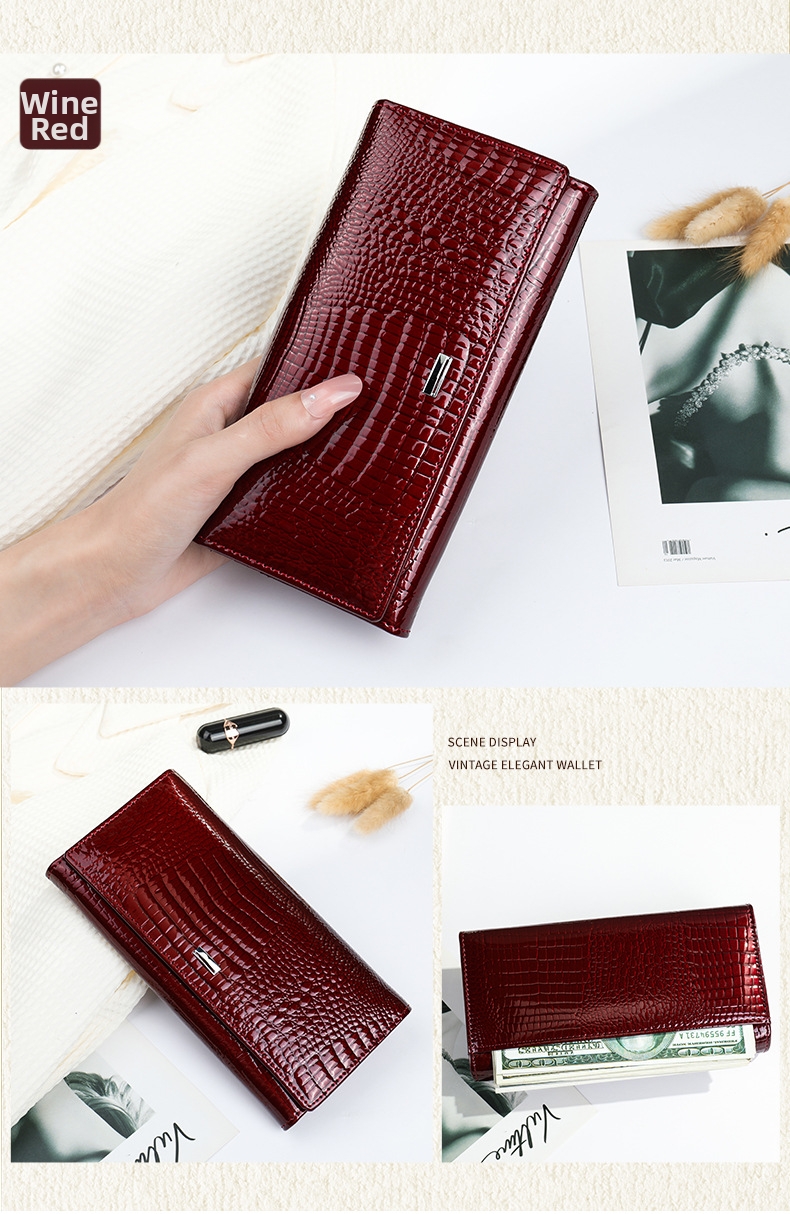 Genuine Leather Crocodile Embossed Women's Wallet Clutch Bag_voghion.com