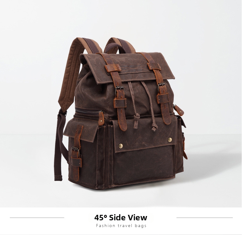 Men's Waterproof Canvas Backpack With Leather Details For Travel_voghion.com