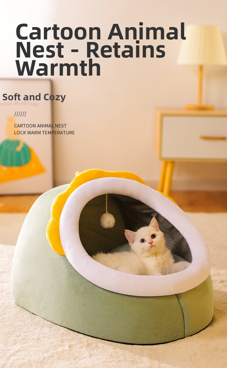 Enclosed Cat Bed For Cats And Kittens Warm Pet Cave House Bed_voghion.com