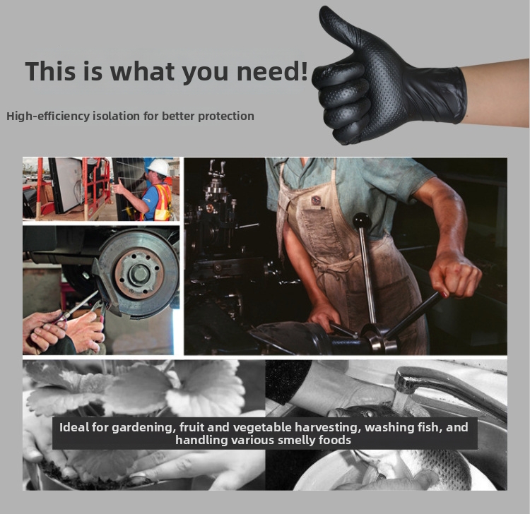 Gants nitrile jetables épais noir résistants acides alcalis_voghion.com