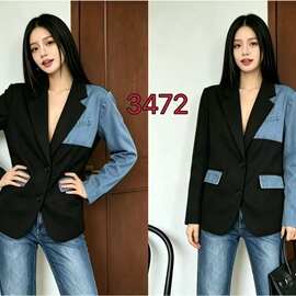 韩国东大门新款女装牛仔拼接西服外套女设计感上衣3472