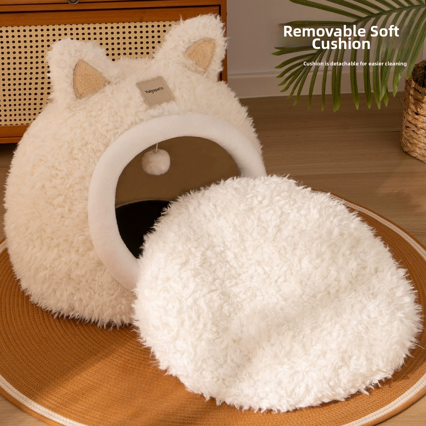 Panier chaud pour chat, panier d'hiver pour chien, maison semi-fermée en forme d'oreille de chat pour animaux de compagnie, toutes saisons_voghion.com