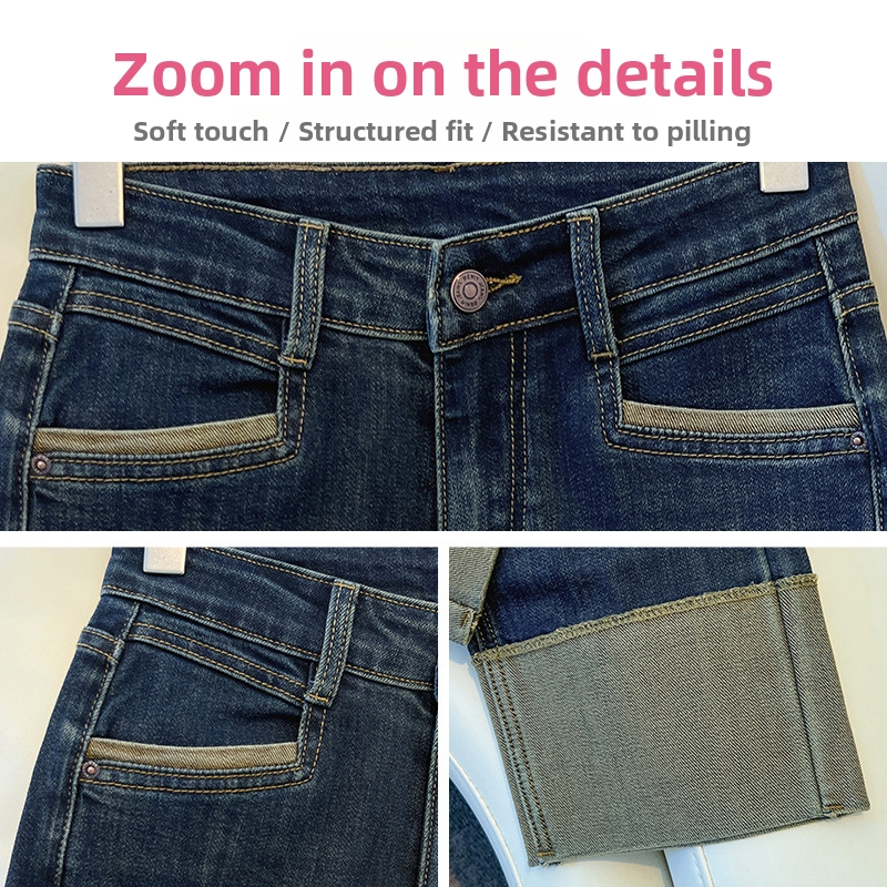 Women's Slim Fit Straight Leg Jeans Stretchy Cuffed Cropped Baguette Pants Spring Autumn Popular Style_mkmklike.com