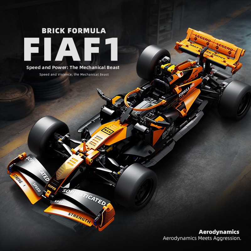 Voiture de course Formule 1 orange en blocs de construction compatibles avec les jouets et les modèles mécaniques. Cadeaux_voghion.com