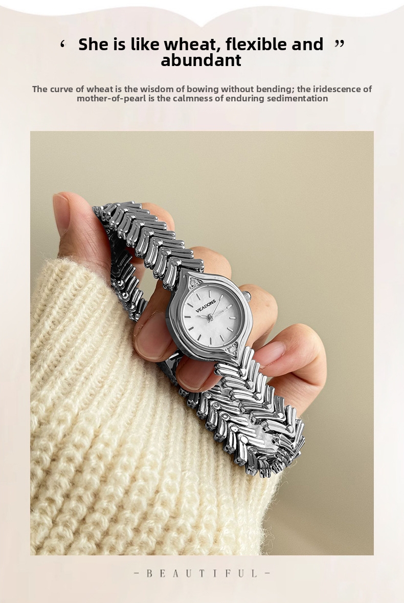 Guld damur quartz armbandsur med pärlemor urtavla retro stil_voghion.com