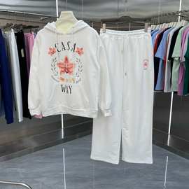 跨境CASA卡萨布兰卡卫衣 秋冬潮牌满身logo印花圆领男女ins套装