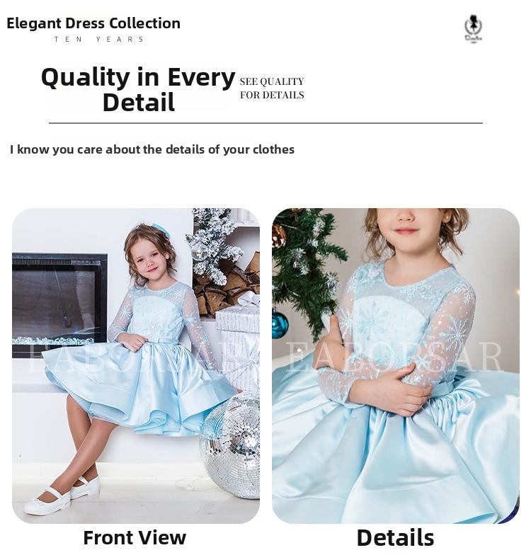 Kungsblå prinsessklänning för flickor elegant festklänning_voghion.com