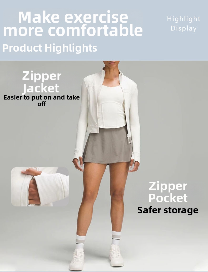 Women's Clothing Stand Up Collar Long Sleeved Sports Jacket Versatile Tight Fitting Short Ribbed Top Yoga Fitness Wear_ecoleips.com