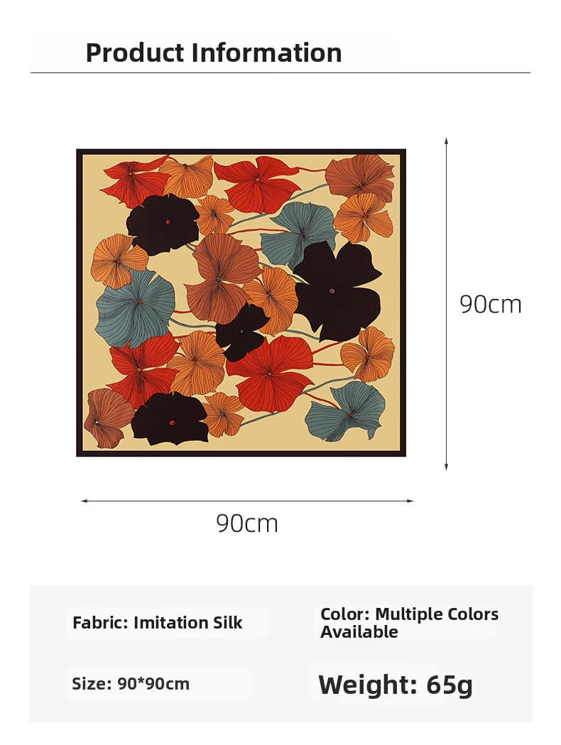 Large Leaf Print Silk Scarf Square Satin Shawl For Women_voghion.com